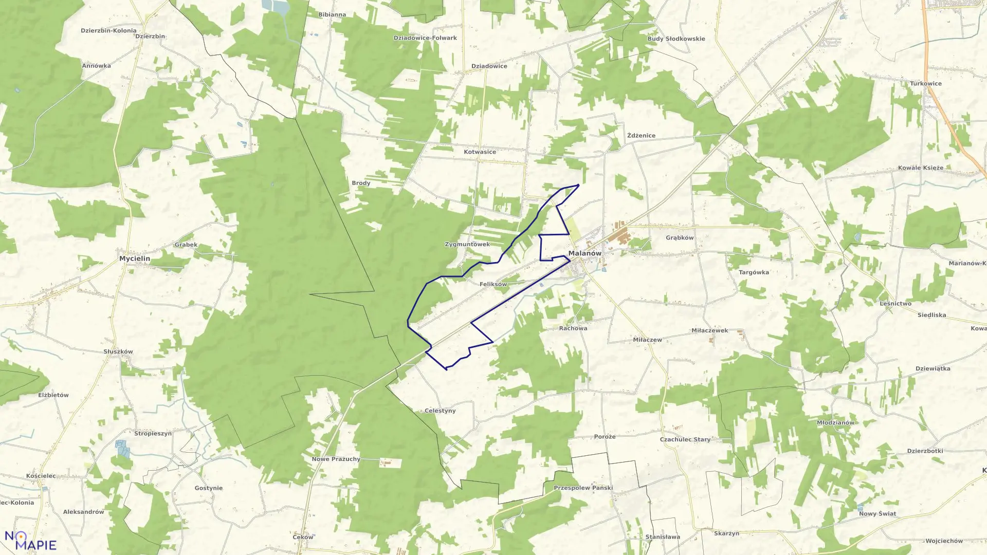 Mapa obrębu Feliksów w gminie Malanów