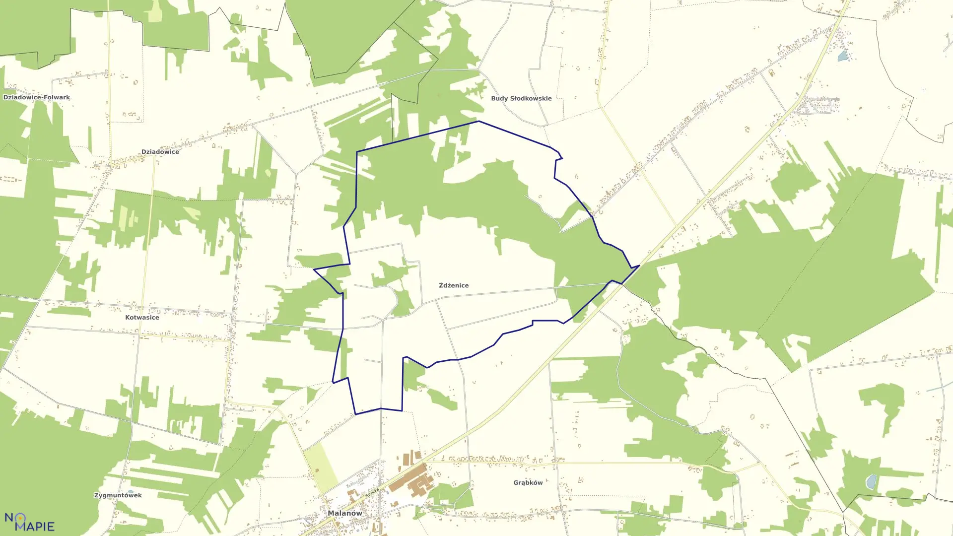 Mapa obrębu Żdżenice w gminie Malanów